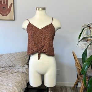 Burnt sienna floral, crop top tie, front spaghetti strap